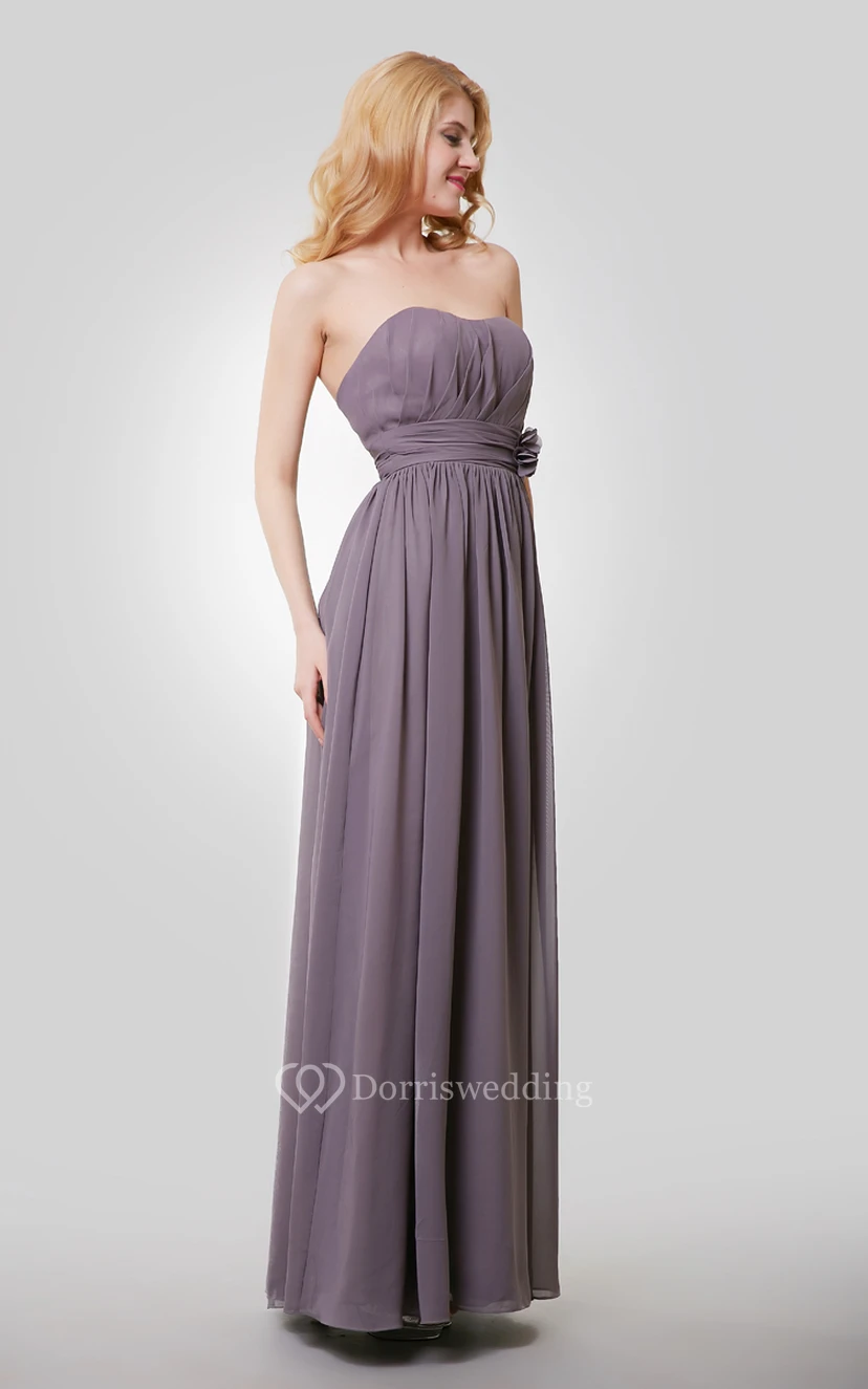 Chiffon A-Line Floor Length Dress With Flower and Pleat view 4