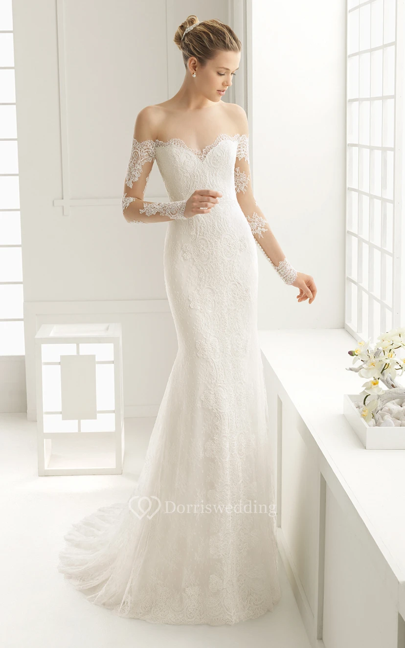 Vestido de dama de honor de organza, sin tirantes, sin espalda, de manga larga y con apliques.
