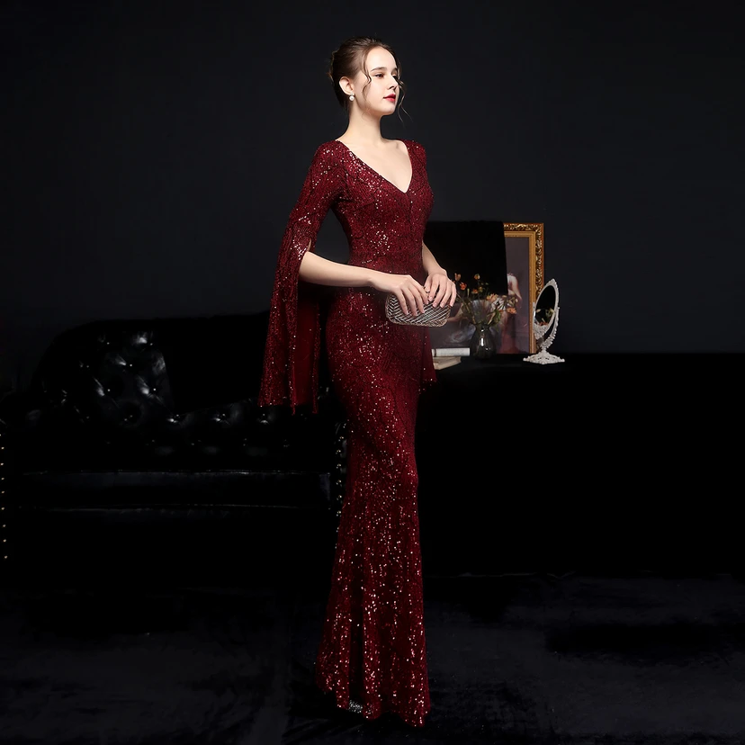 Robe de soirée élégante à sequins, longue, cintrée et sirène, idéale pour les réceptions et les célébrités. view 33