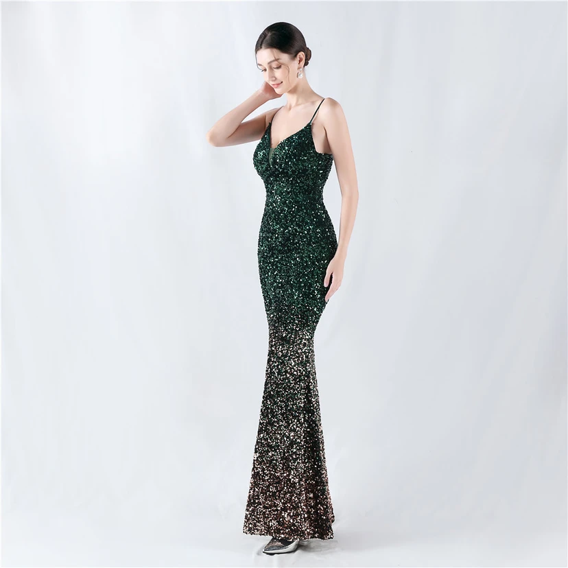 Samtiger, farbverlaufender, perlenbesetzter, sexy Strumpfhalter-Abendkleid view 30