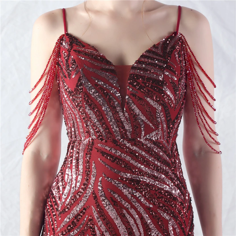 Layered Beads Spliced ​​Mesh High-End Evening Dress view 91