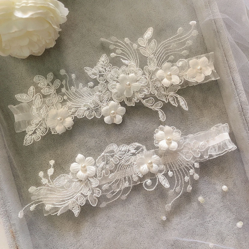 Elegant Flower Double Bridal Garters view 3