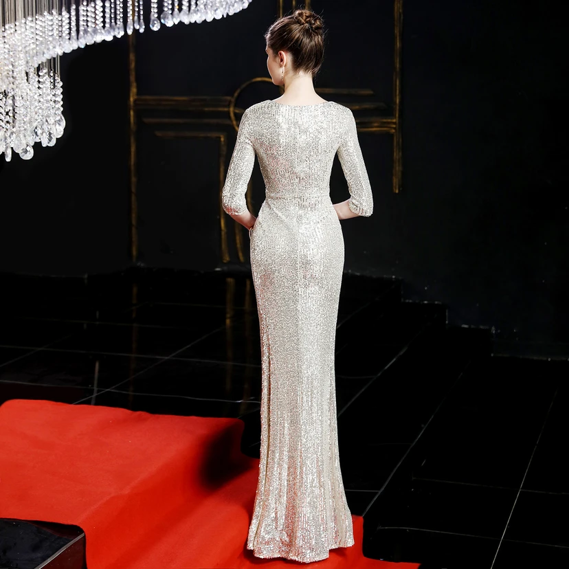Elegantes, langes Paillettenkleid im Meerjungfrauenstil mit langen Ärmeln – ein echter Hingucker! view 29