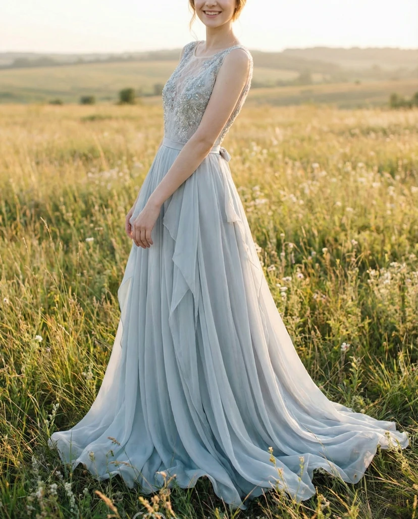 Beaded Purple Lace Floor-Length Bridesmaid Gown view 3