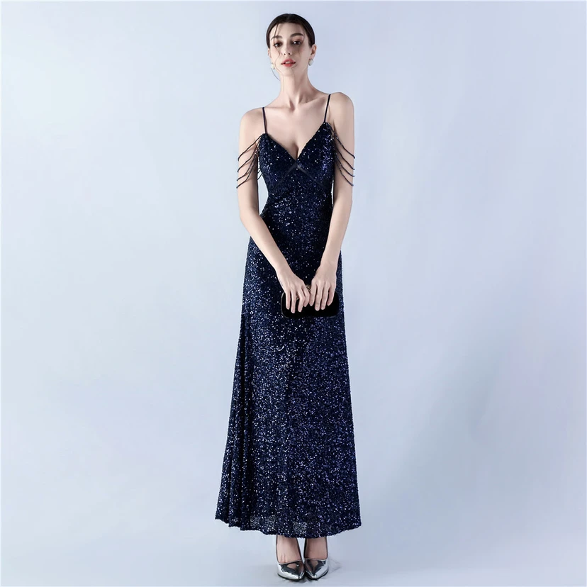 Sling A-Line Large Swing Mesh Sequin Evening Dress view 32