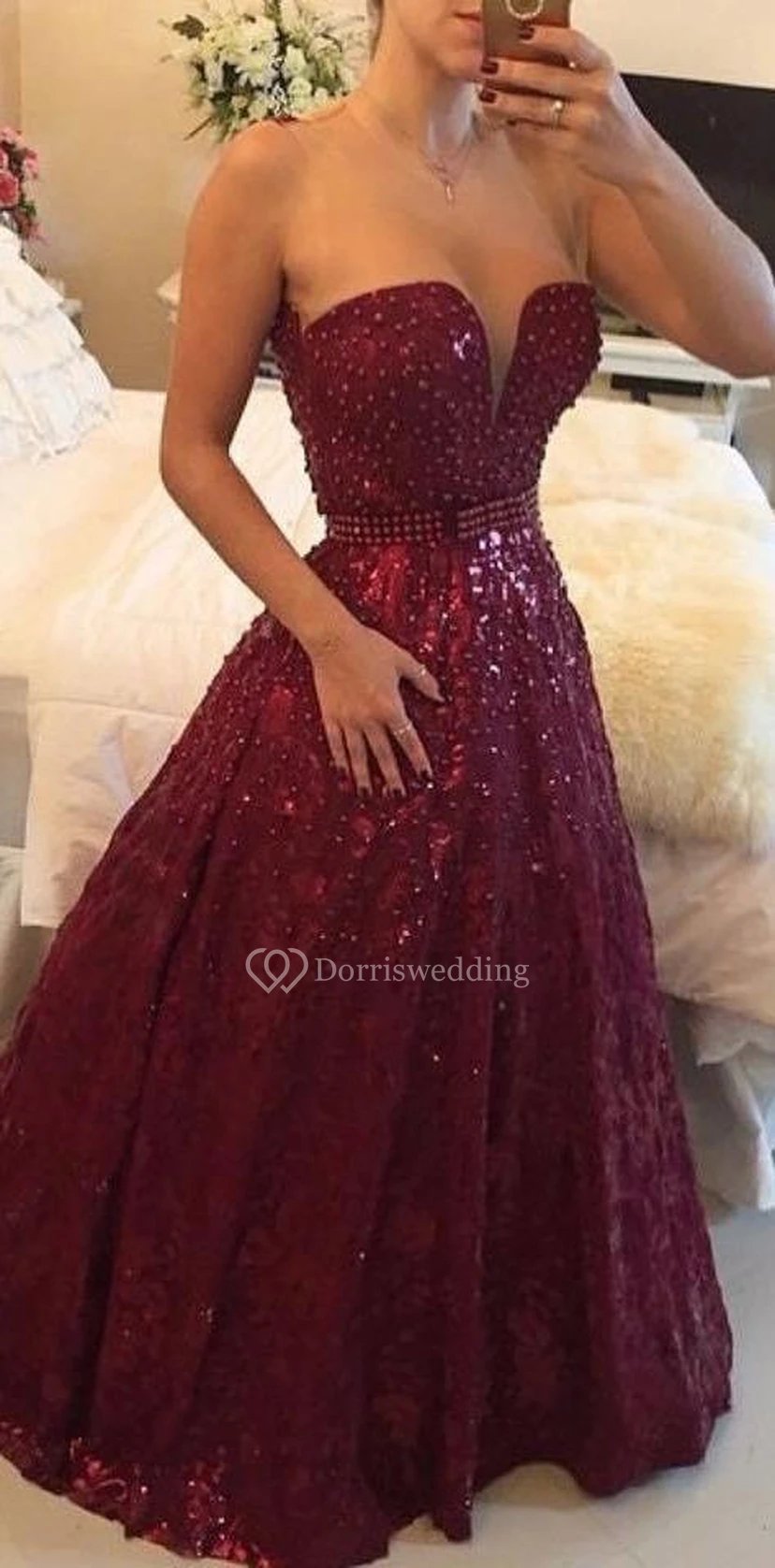 Sweetheart Beadings A-Line Evening Dresses Sexy Floor Length Prom Gowns