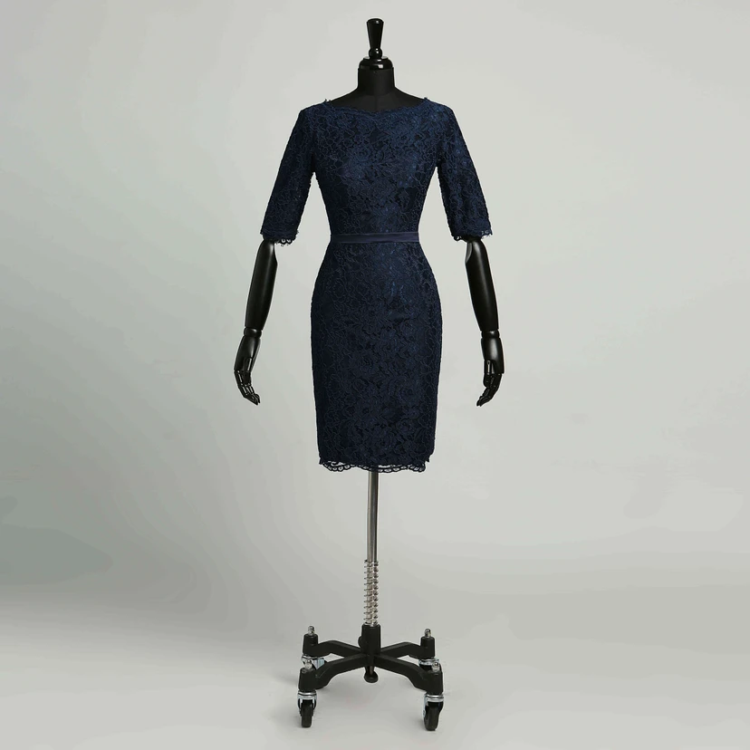 Bodycon 3-4 Length Sleeve Knee-length Zipper Vintage Lace Dress with Lace