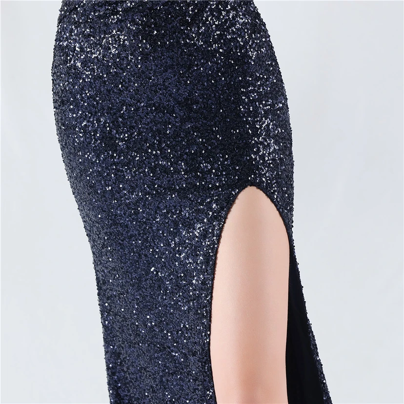 Robe de soirée sexy à sequins et fente haute, avec bretelles et encoche cryptée view 18