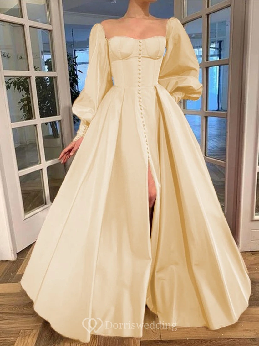 Elegantes Kleid im Vintage-Stil mit langen Puffärmeln, Empire-Stil und Schlitz vorne view 33