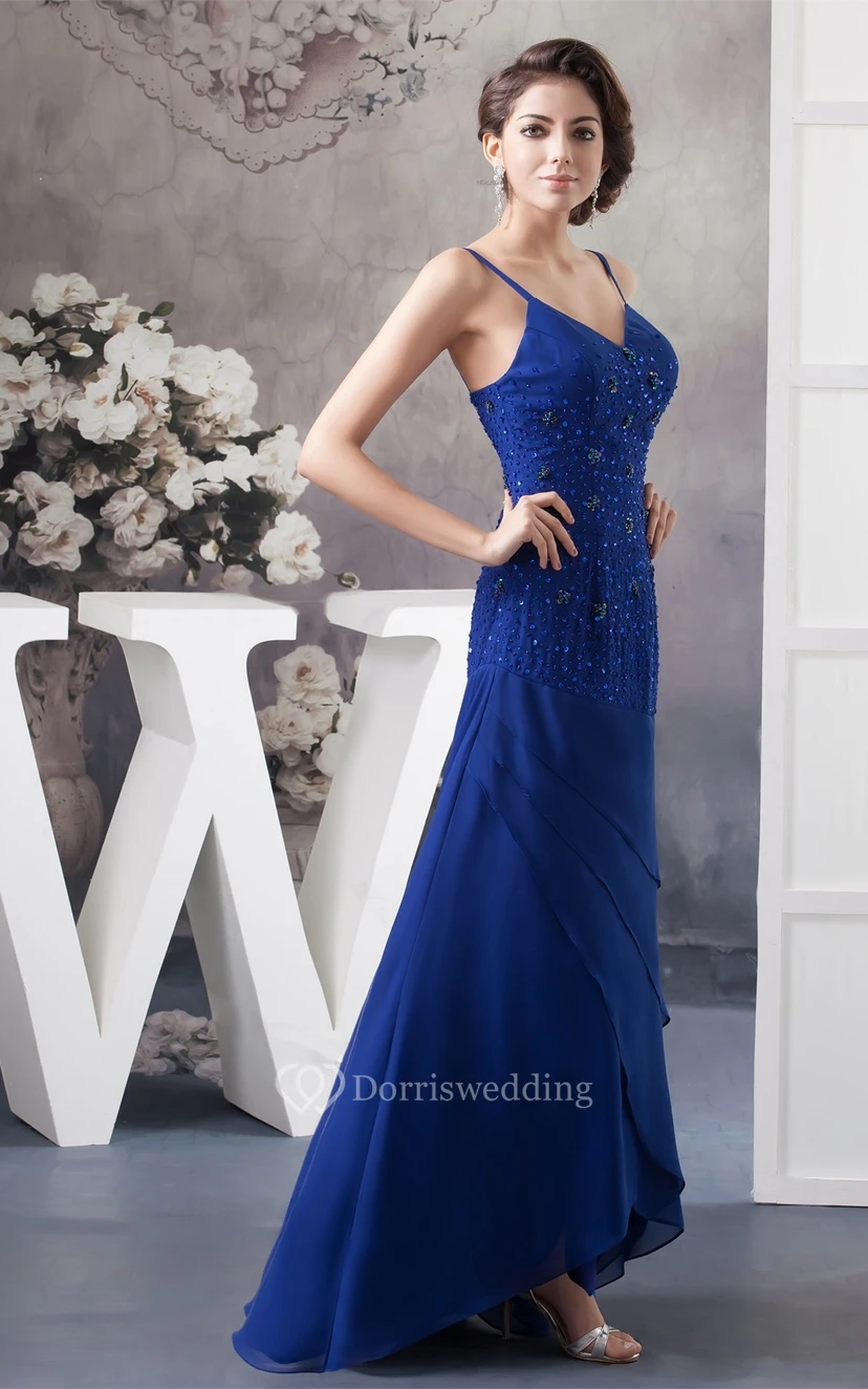 Spaghettiträger-Chiffonkleid in Bodenlänge mit Perlenstickerei view 4