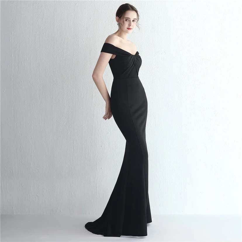 Vestido largo de satén ajustado de un solo hombro para cenas de celebridades, con falda de cola de pez ajustada, vestido de exhibición para modelos de autos de boda view 38