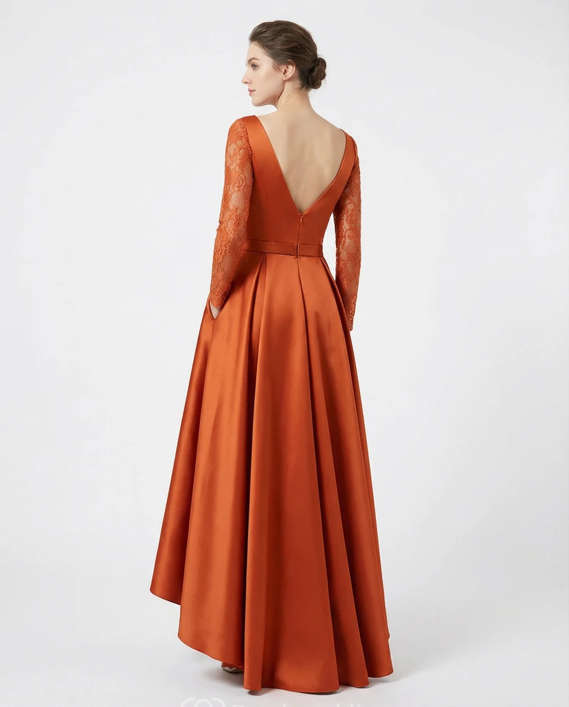 Long Sleeve High-Low Evening Prom Guest Dress view 2