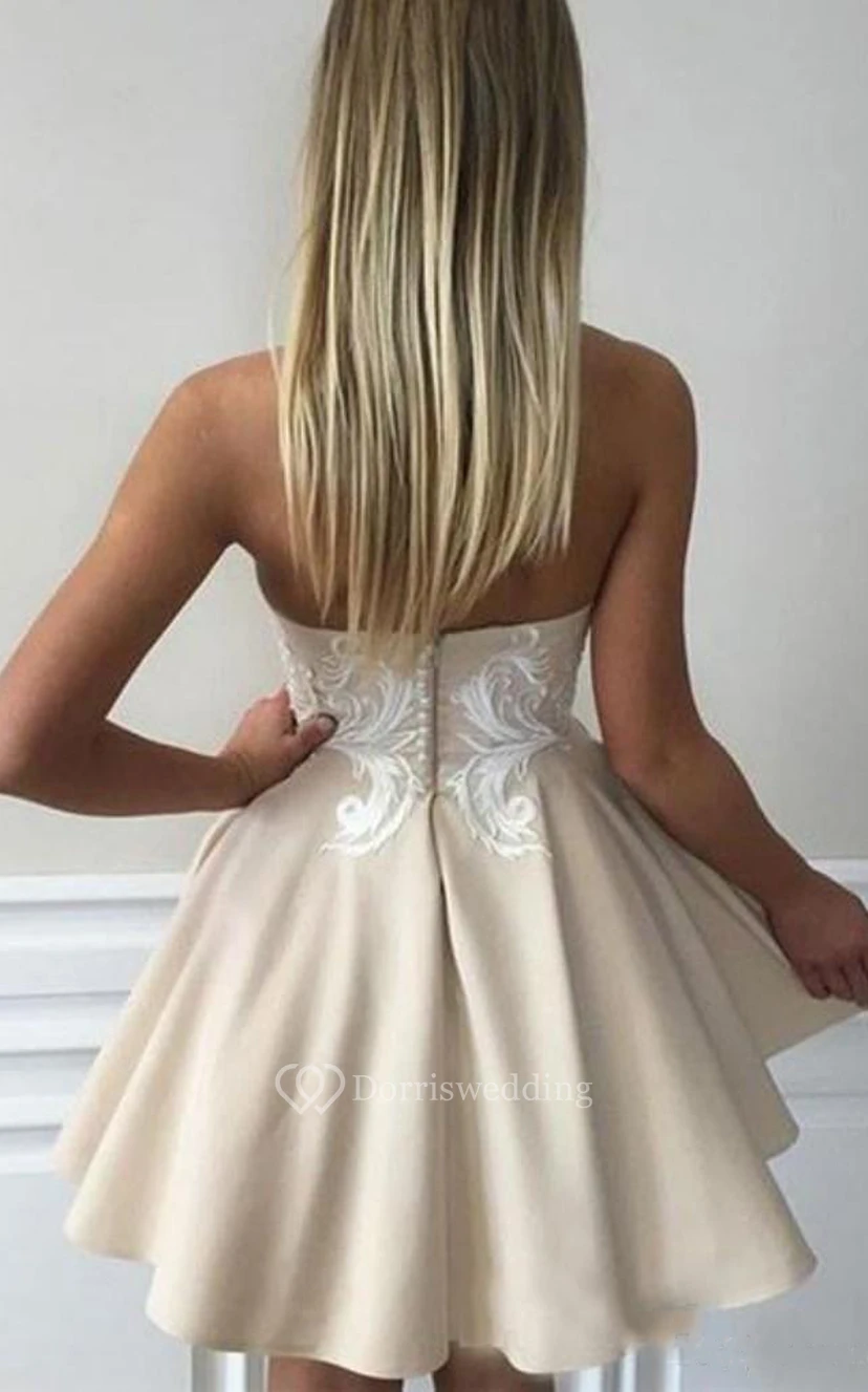 Satin Short A Line Sleeveless Casual Homecoming Dress with Appliques view 2