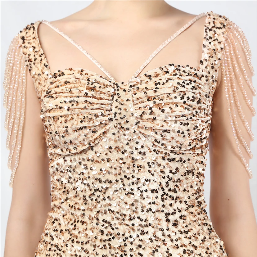 Velvet Handmade Sequined Heavy Craft Beaded Fantasy Sequined Short Skirt Evening Dress view 8