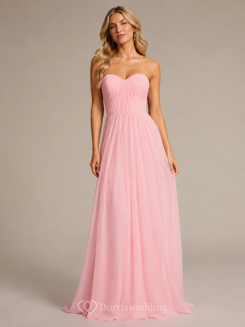 Sweetheart Pleated Chiffon A-line Gown With Zipper Back view 2
