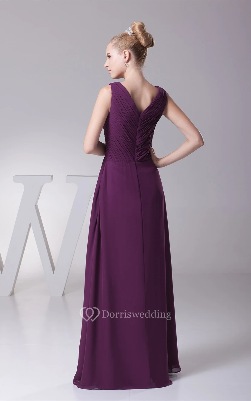 Plunged Chiffon Floor-Length Criss-Cross Bolero and Dress With Broach view 8