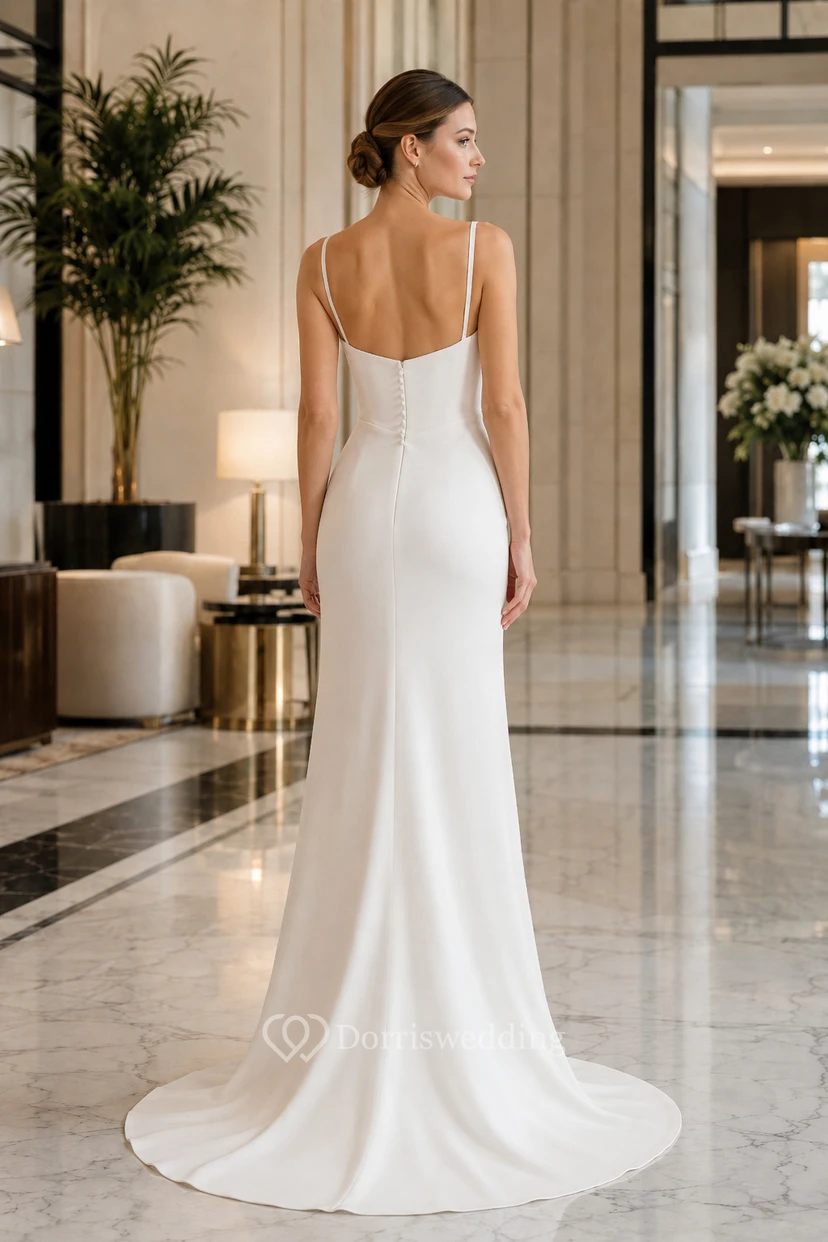 Square Neck Satin Mermaid Wedding Dress with Side Draping view 2