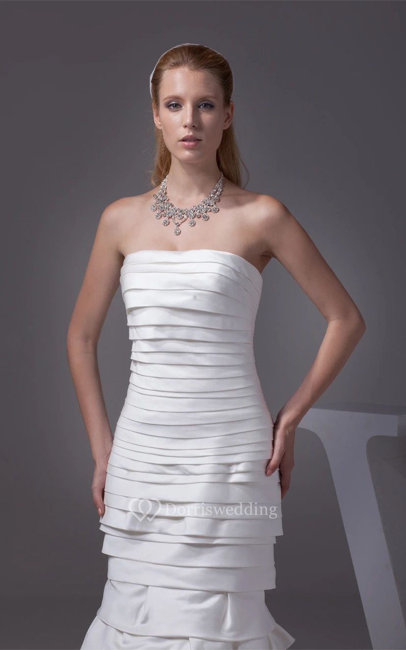 Sleeveless Satin Mermaid Tiers and Dress With Ruching view 6
