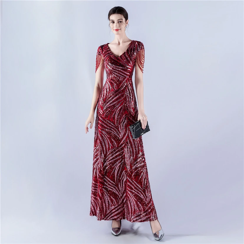 A-Line Big Swing Dress Skirt Encrypted Sequined Craft Beaded Evening Dress view 24