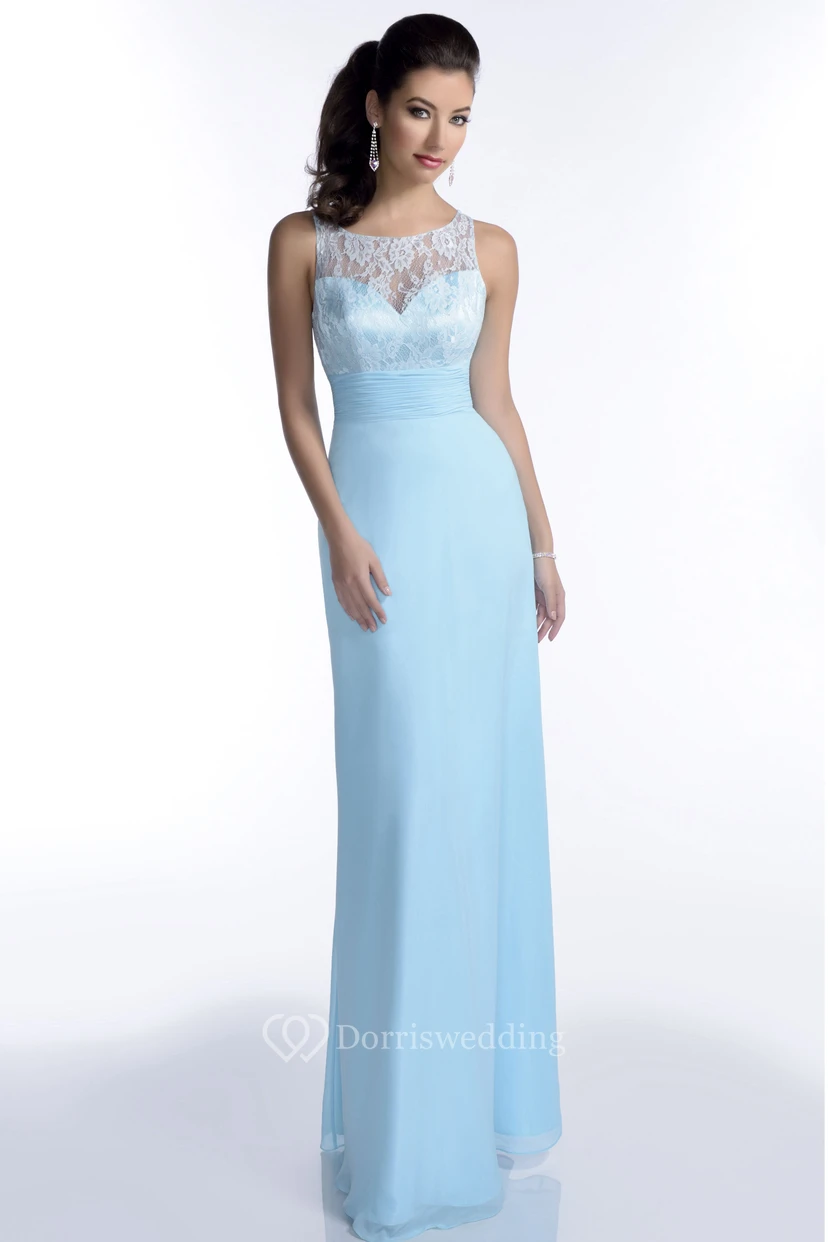 Lace Bodice Sleeveless Chiffon Bridesmaid Dress With Scoop Neckline
