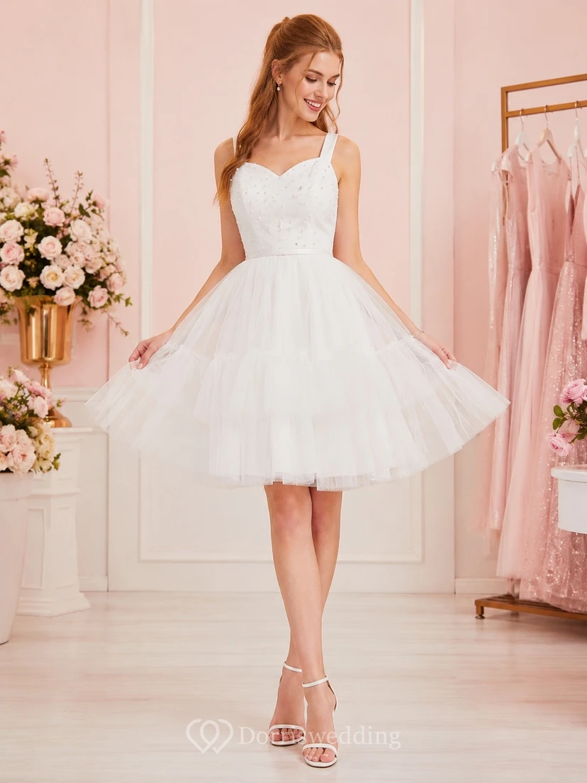 White Sweetheart Straps Sleeveless Tulle Flowergirl Party Dress