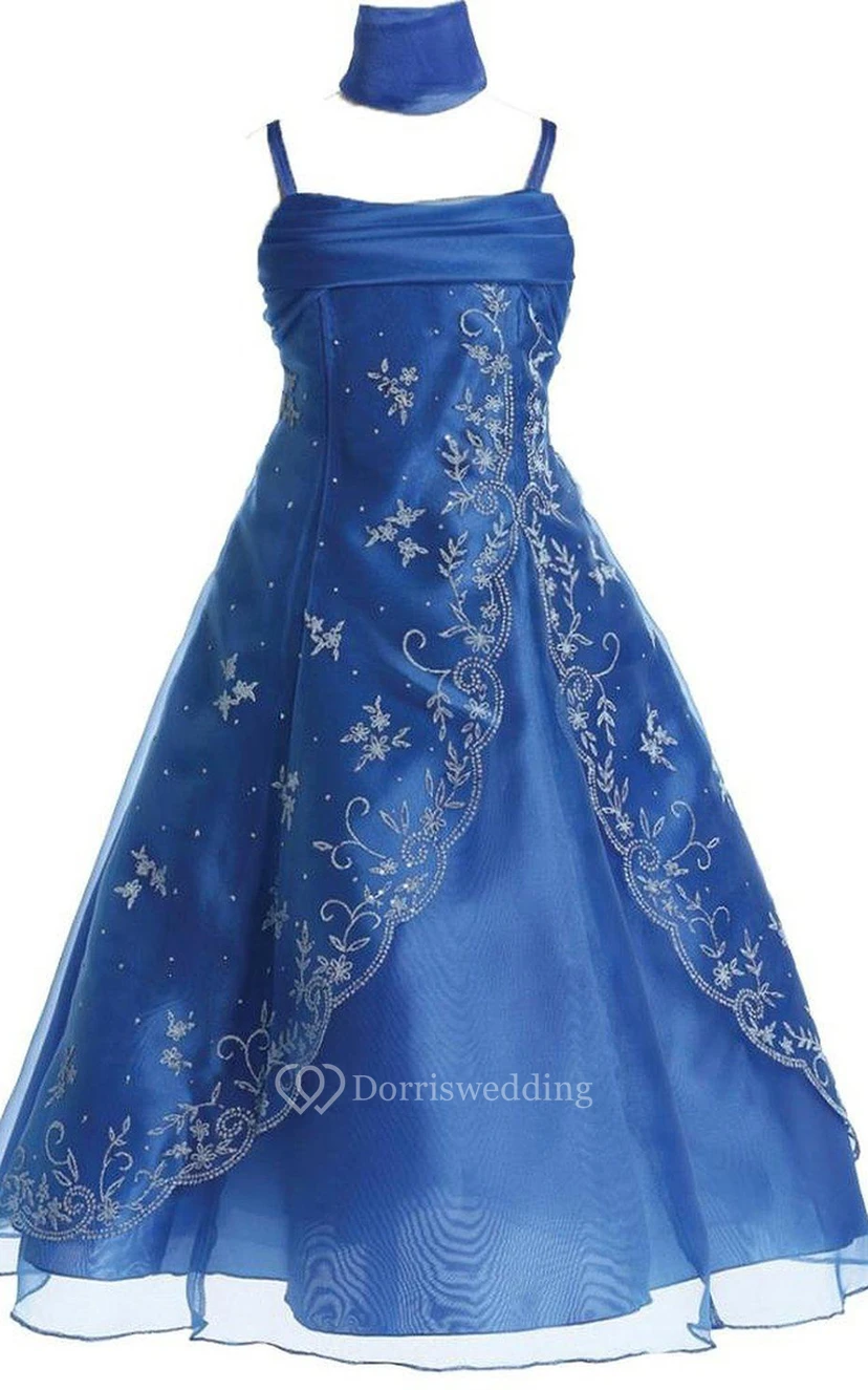 Sleeveless A-line Dress With Appliques and Spaghetti Straps view 2