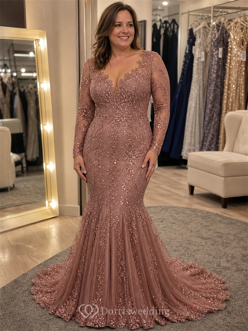 Vestido de novia de sirena de encaje negro de manga larga view 10