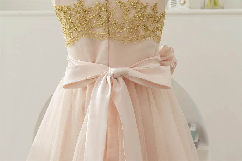 Jewel-neck Two-Tone Applique A-line Tulle Empire Flowergirl Dress view 7