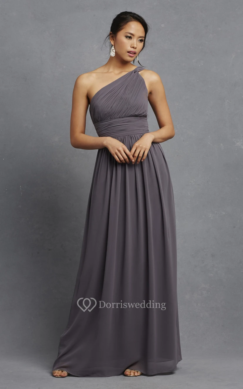 Long-Chiffon Modern One-Shoulder Dress With Ruching view 4