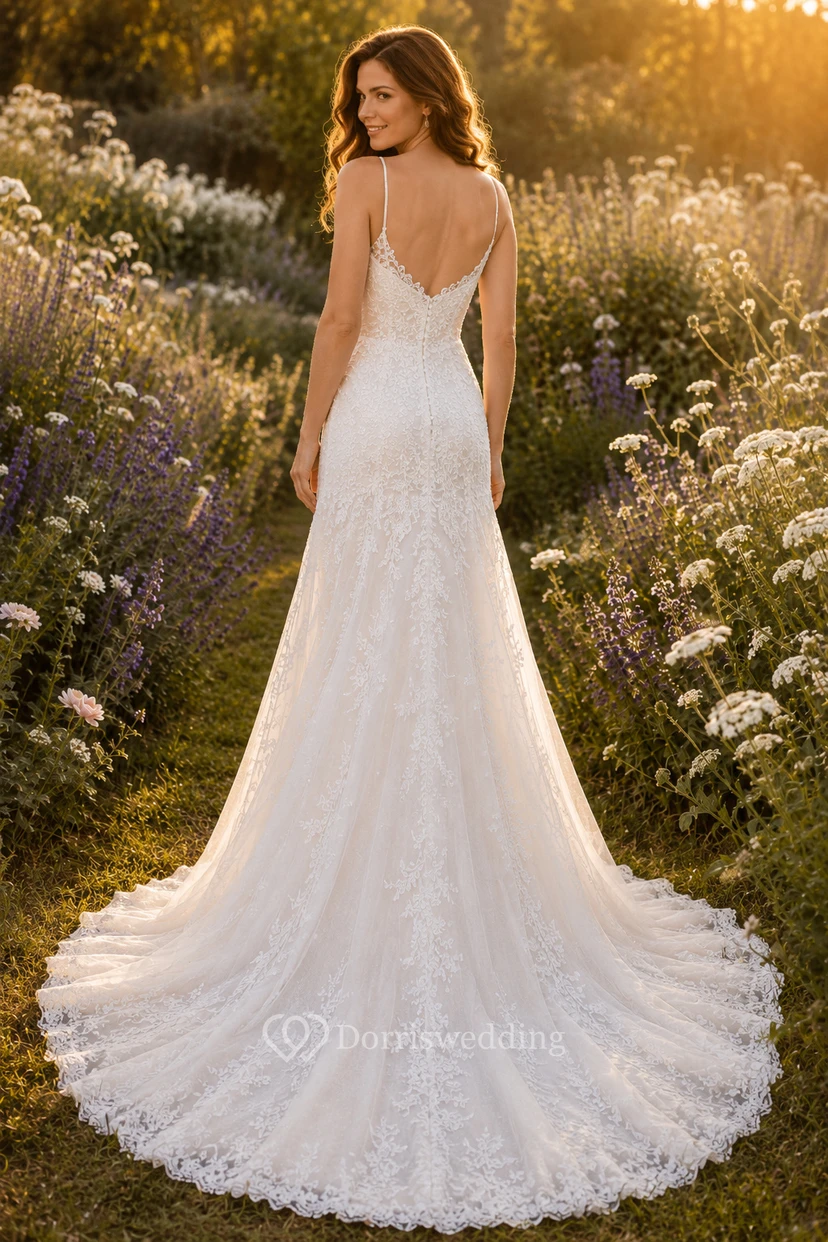 Spaghetti Strap Lace Mermaid Wedding Dress view 2