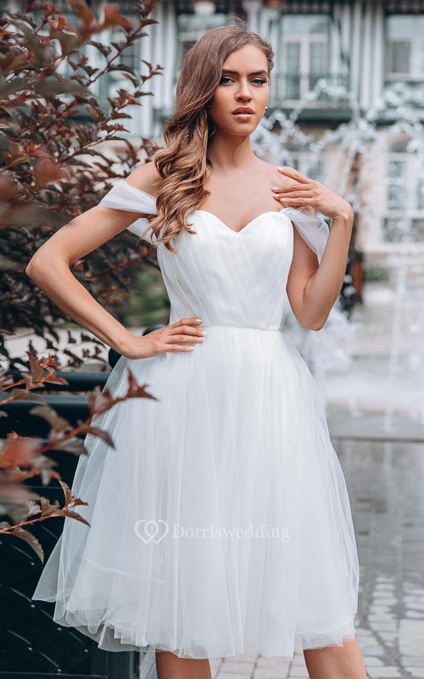 Knielanges, ärmelloses, romantisches Brautkleid aus Organza in A-Linie mit Falten view 2