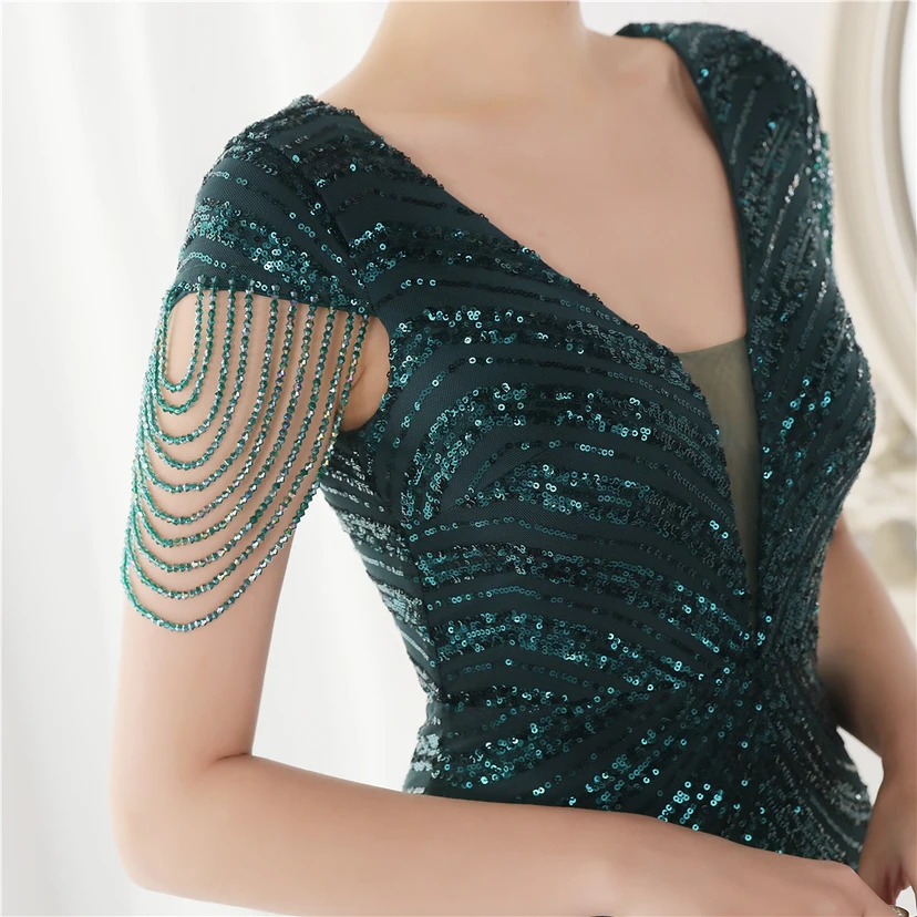 Paillettenbesetztes, handwerklich perfekt gefertigtes, perlenbesetztes Party-Abendkleid – sexy langes Kleid für die Braut view 26