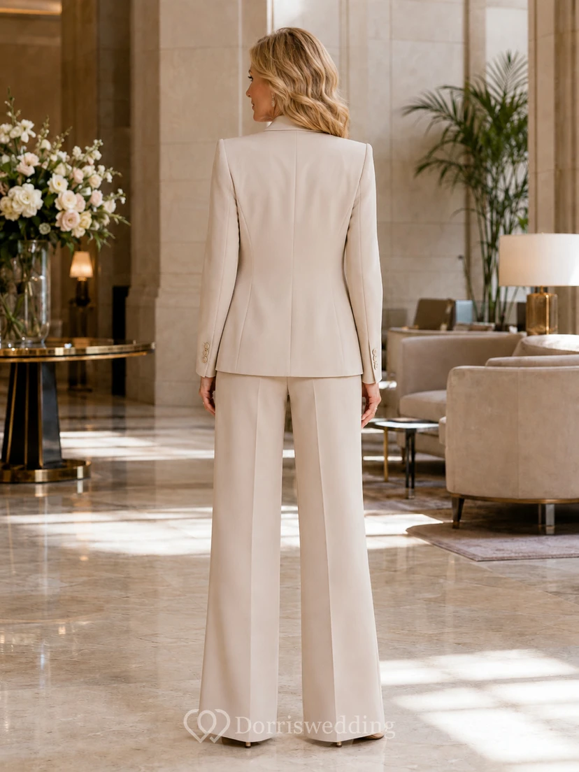 Ivory Mother Pantsuit with Tailored Blazer, Jewel Top and Wide Leg Pants view 2