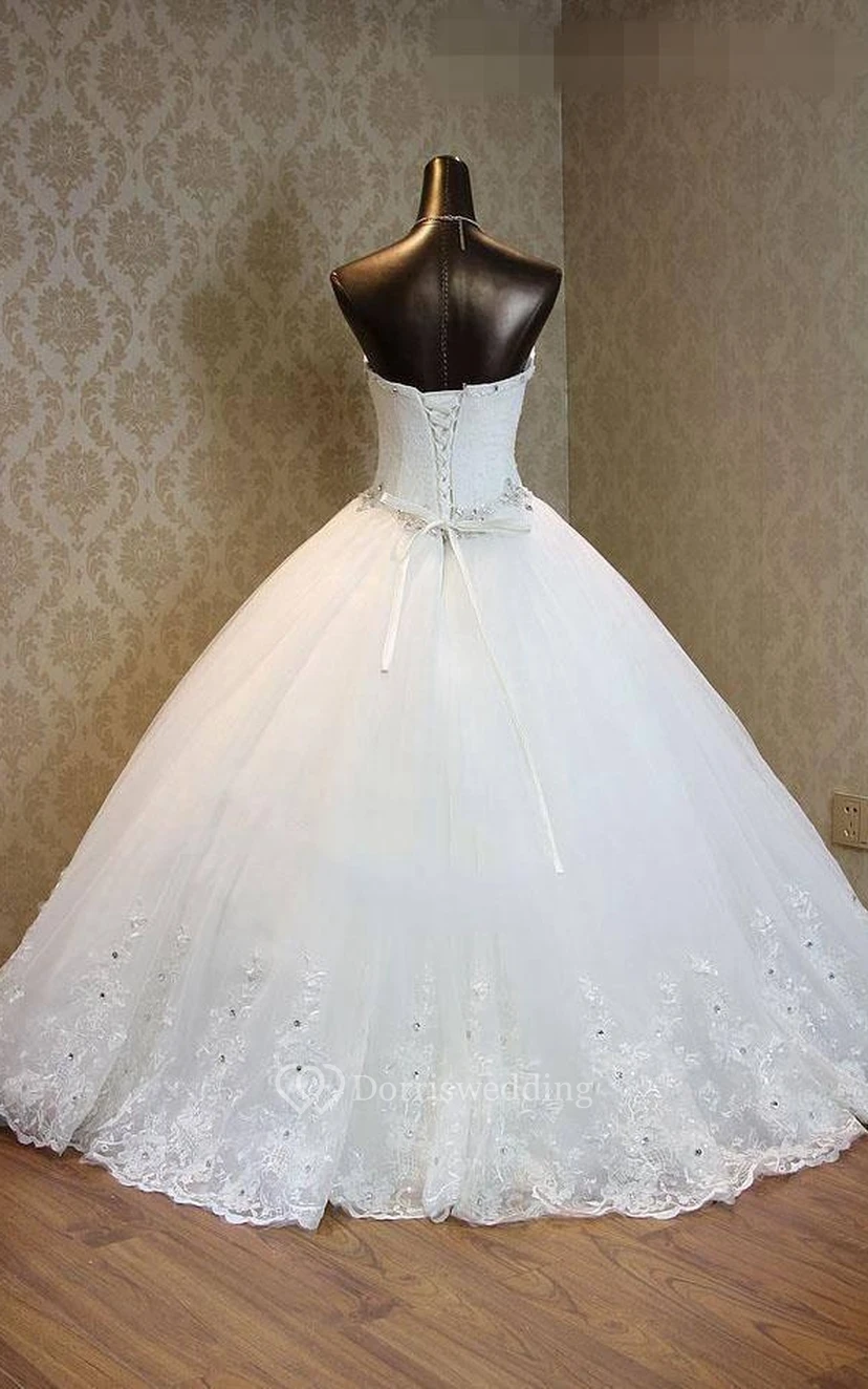 Ball Gown Sweetheart Bell Pleats Beading Appliques Flower Court Train Zipper Lace-Up Back Chiffon Tulle Lace Sequins Organza Satin Taffeta Dress view 8