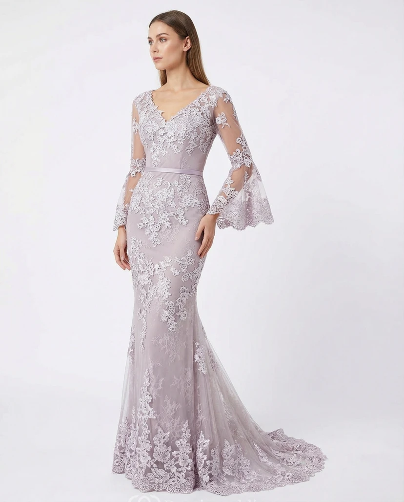 3/4 Sleeve Trumpet Lace Evening Gown