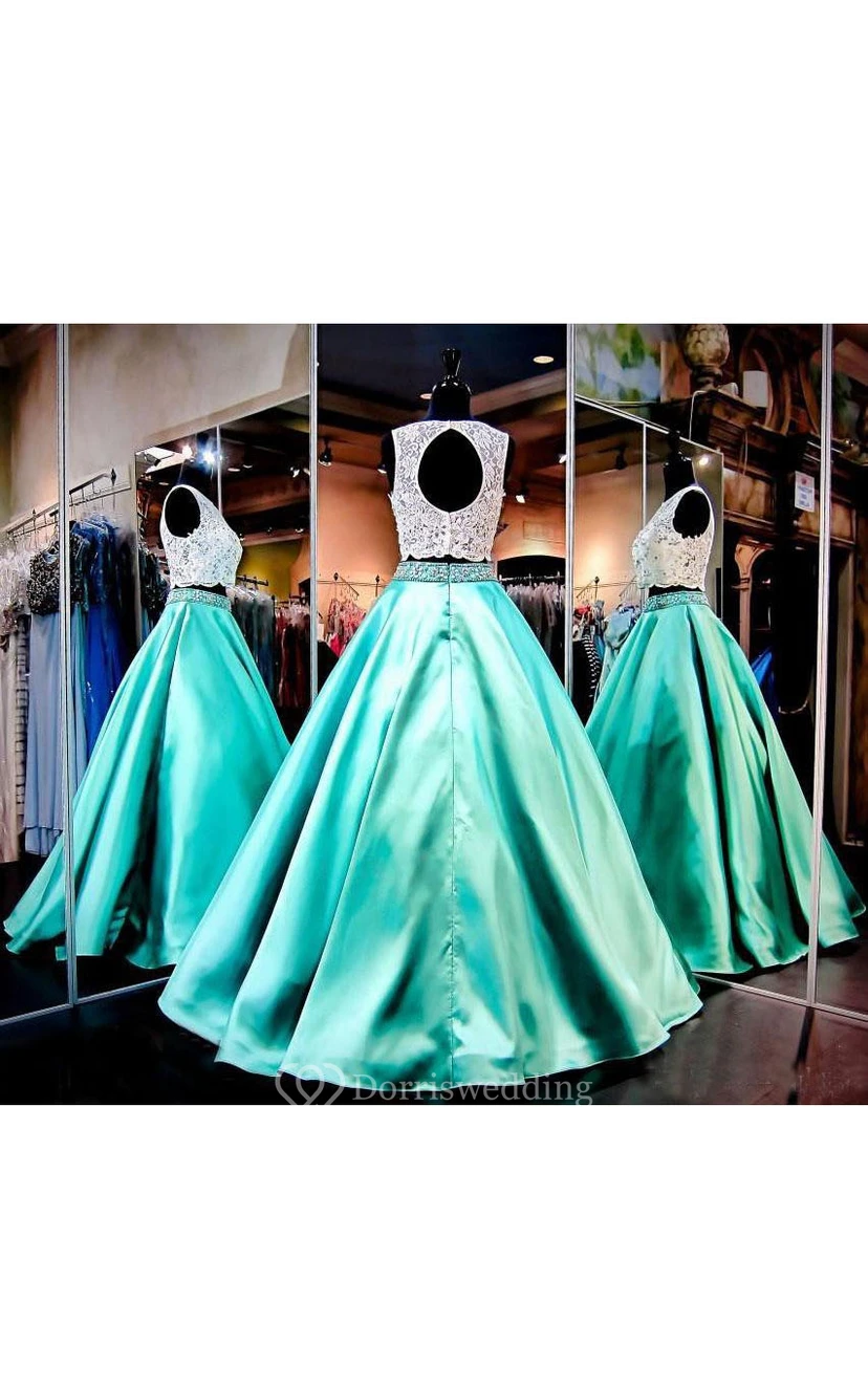 A-Linien-Kleid aus bodenlangem Satin mit Perlenstickerei und Korsettrücken view 2