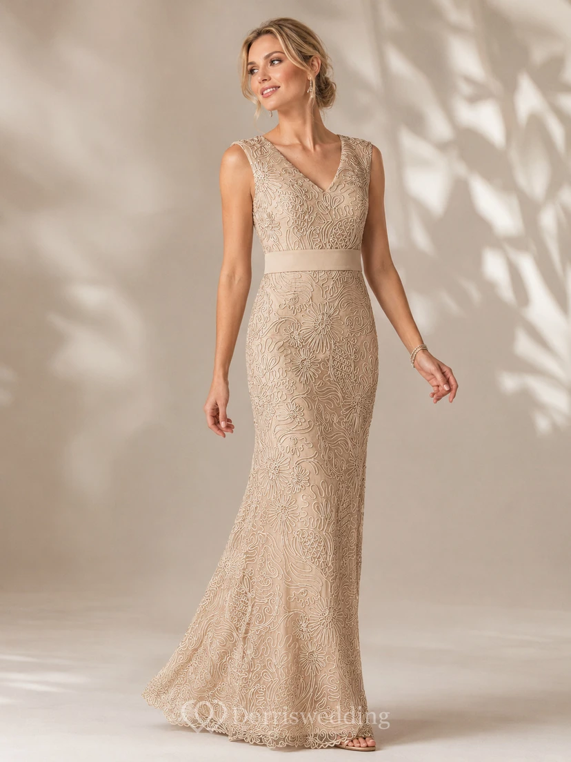 Brautmutterkleid mit V-Ausschnitt, kurzen Ärmeln, Applikationen und Falten view 5