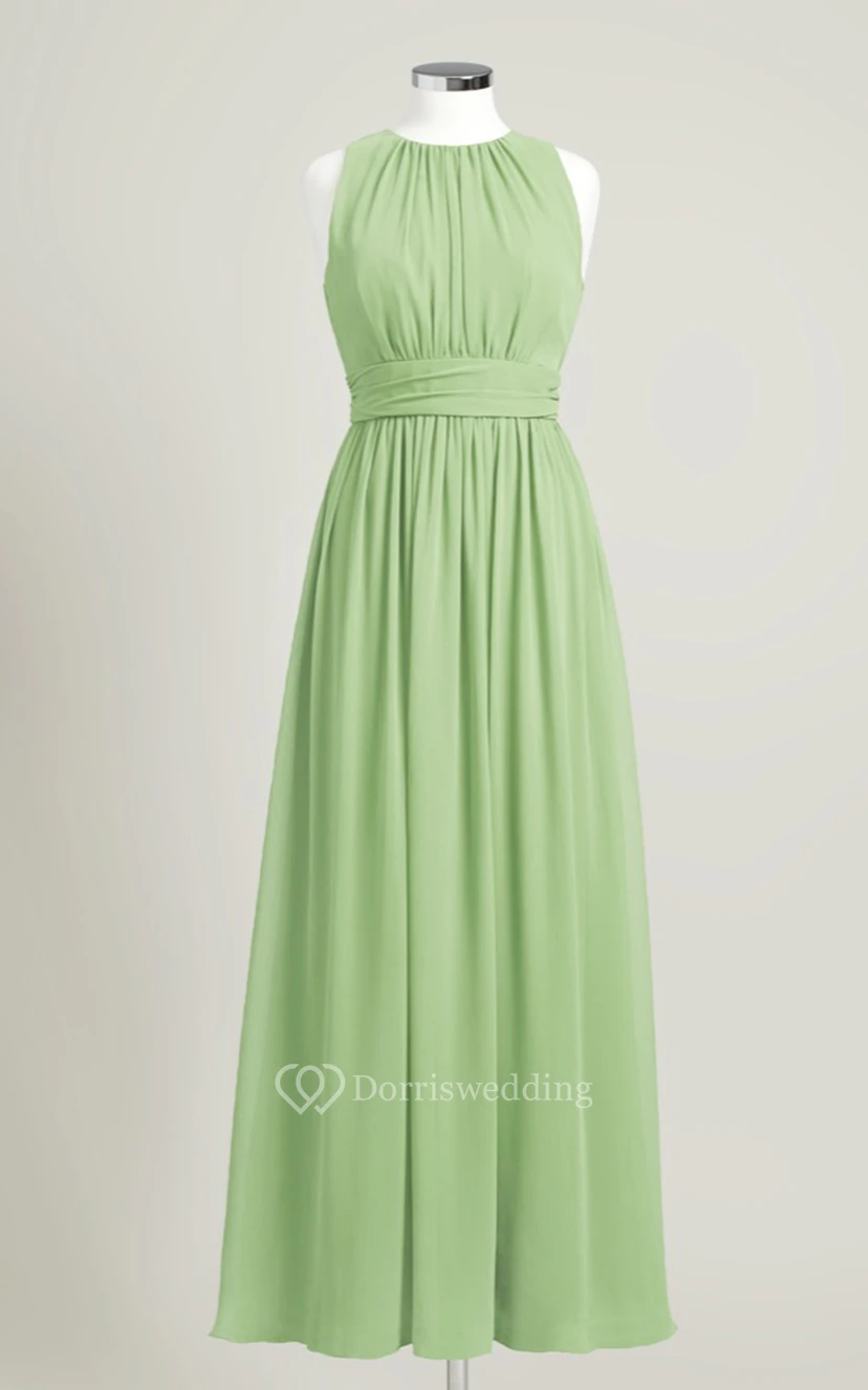 Impressive Long-Chiffon Sleeveless Jewel-Neck Dress view 13