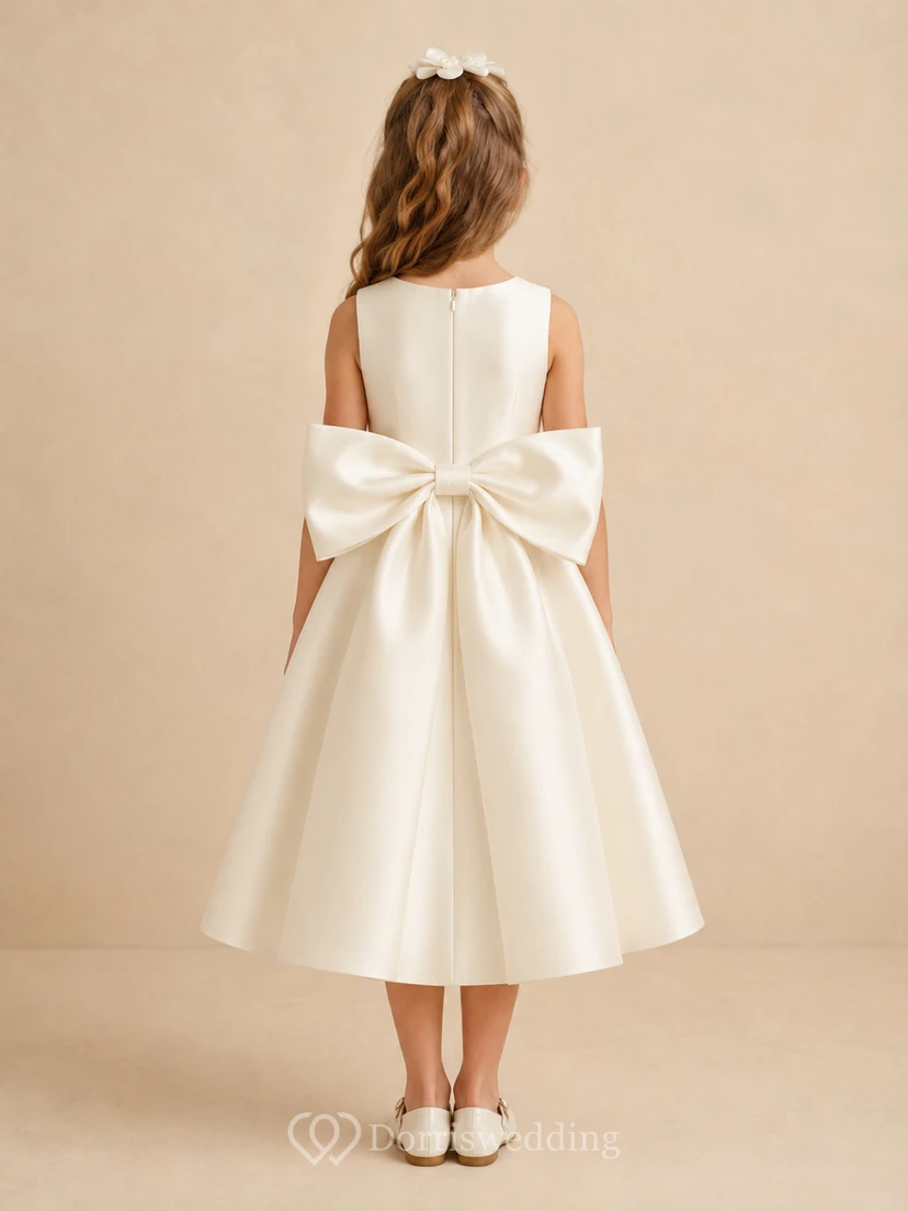 Vestido de niña de flores blanco sin mangas, de corte A, con escote joya y falda a la altura de la rodilla con detalle de lazo. view 2
