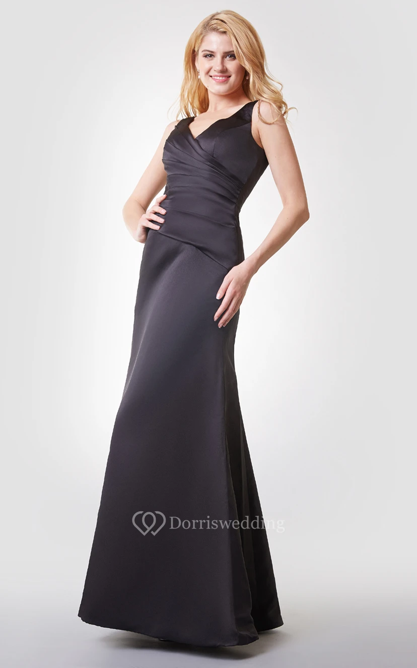 Robe longue en mousseline froncée à col V et dos en V