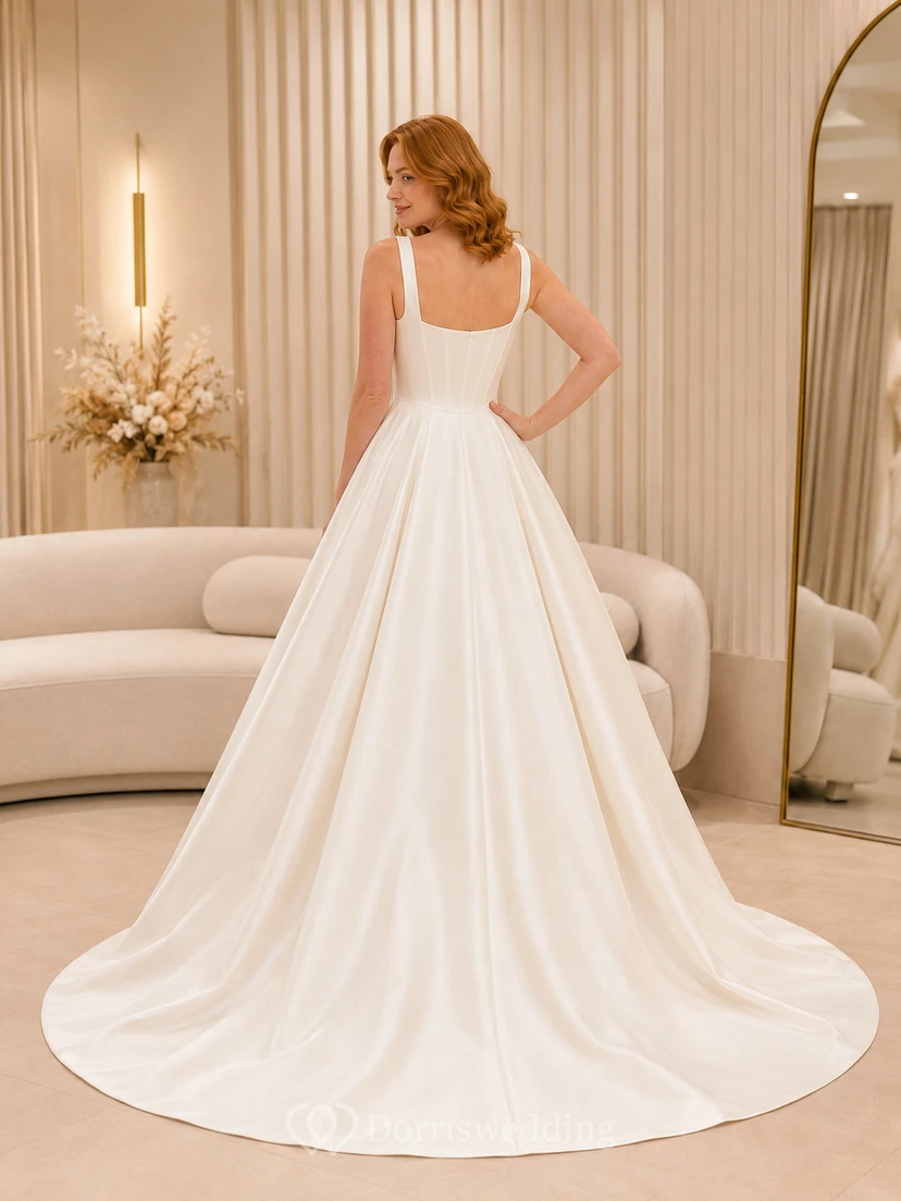 Modernes Brautkleid aus Satin mit eckigem Ausschnitt view 2