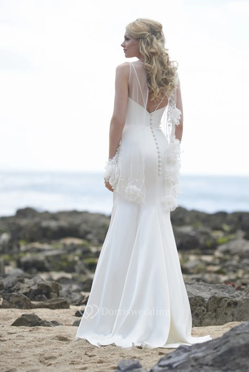 Long Bowed Chiffon Wedding Dress With Watteau Train And Backless view 2