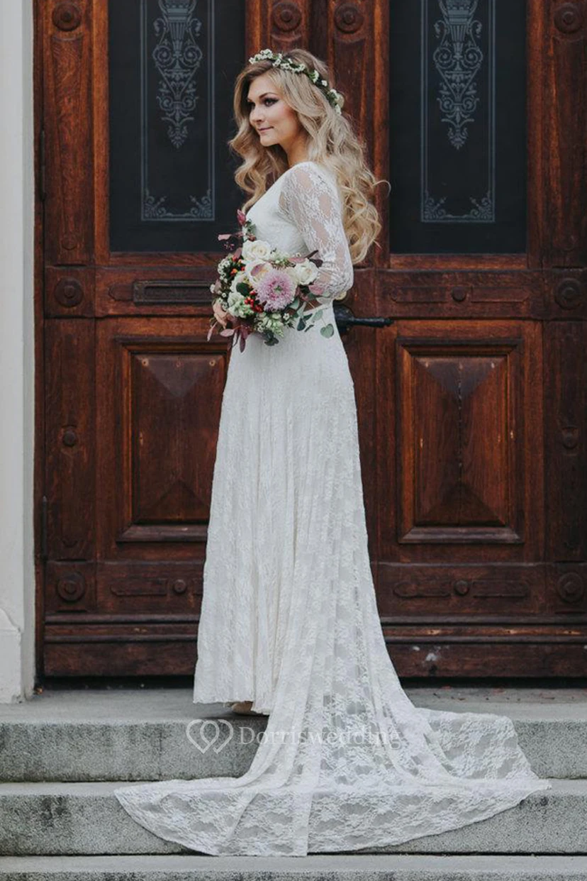 Vestido de novia de gasa, jersey, satén, fajín, cinta y encaje