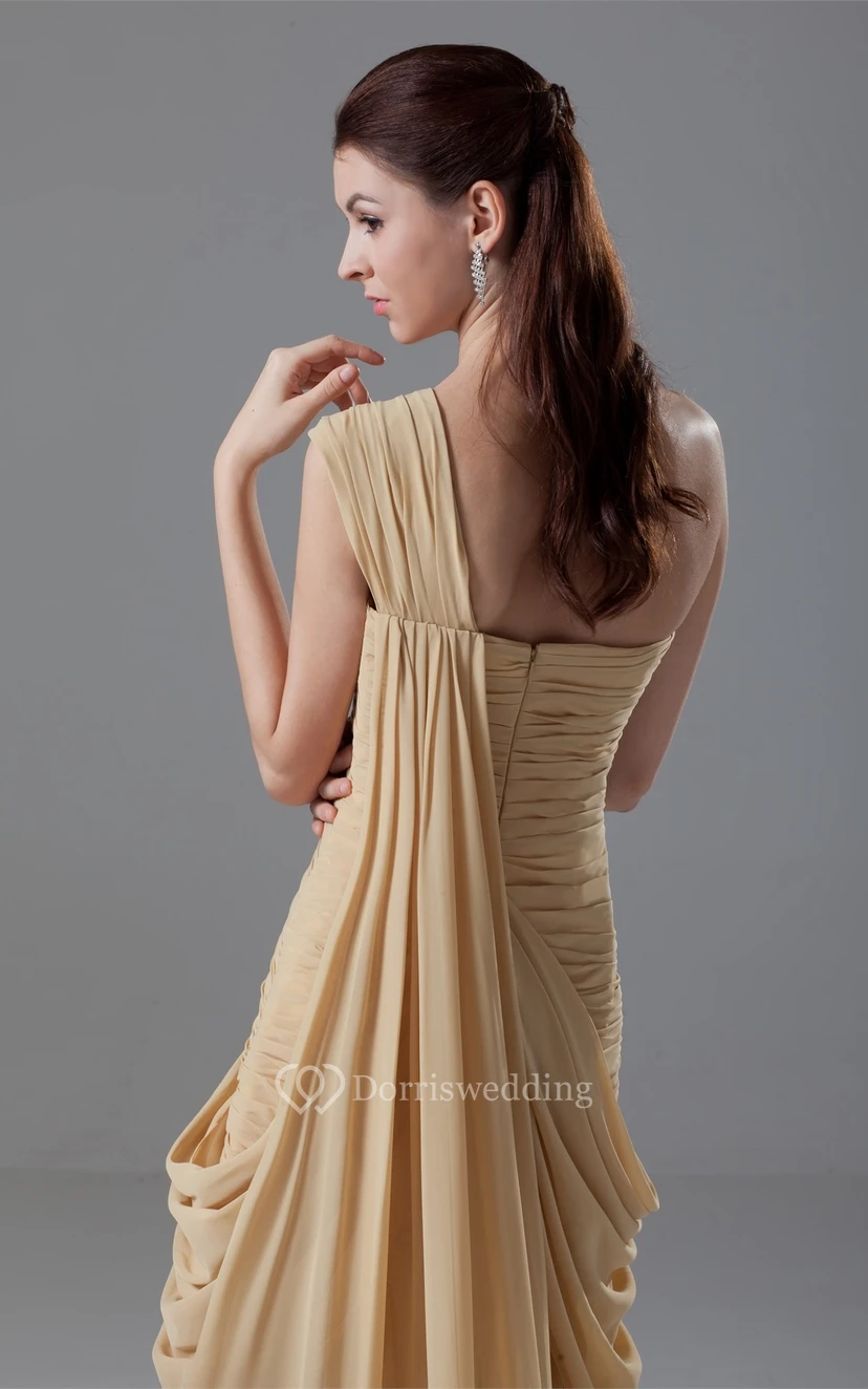 One-Shoulder Floor-Length Criss-Cross Gown With Draping view 7