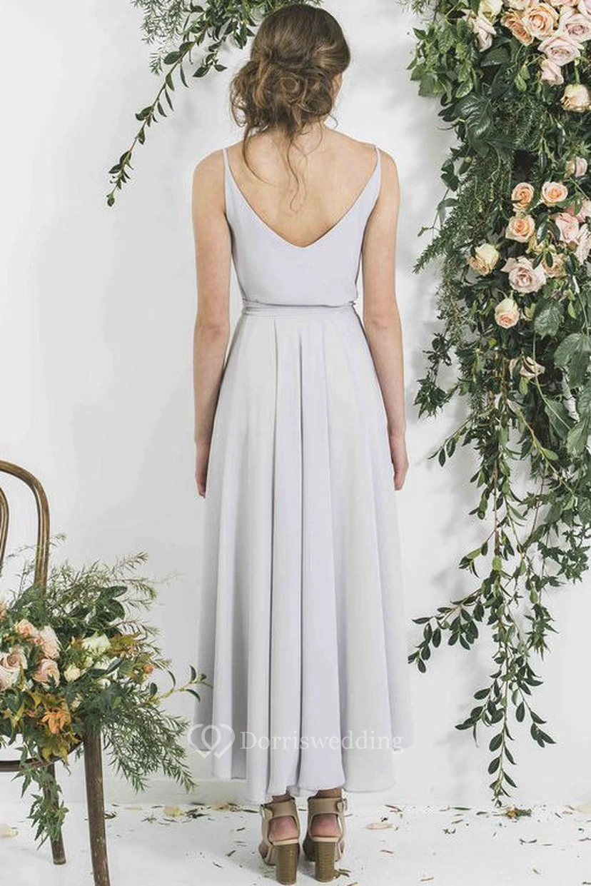 Ankle-Length Sleeveless Spaghetti Pleated Chiffon Bridesmaid Dress view 2