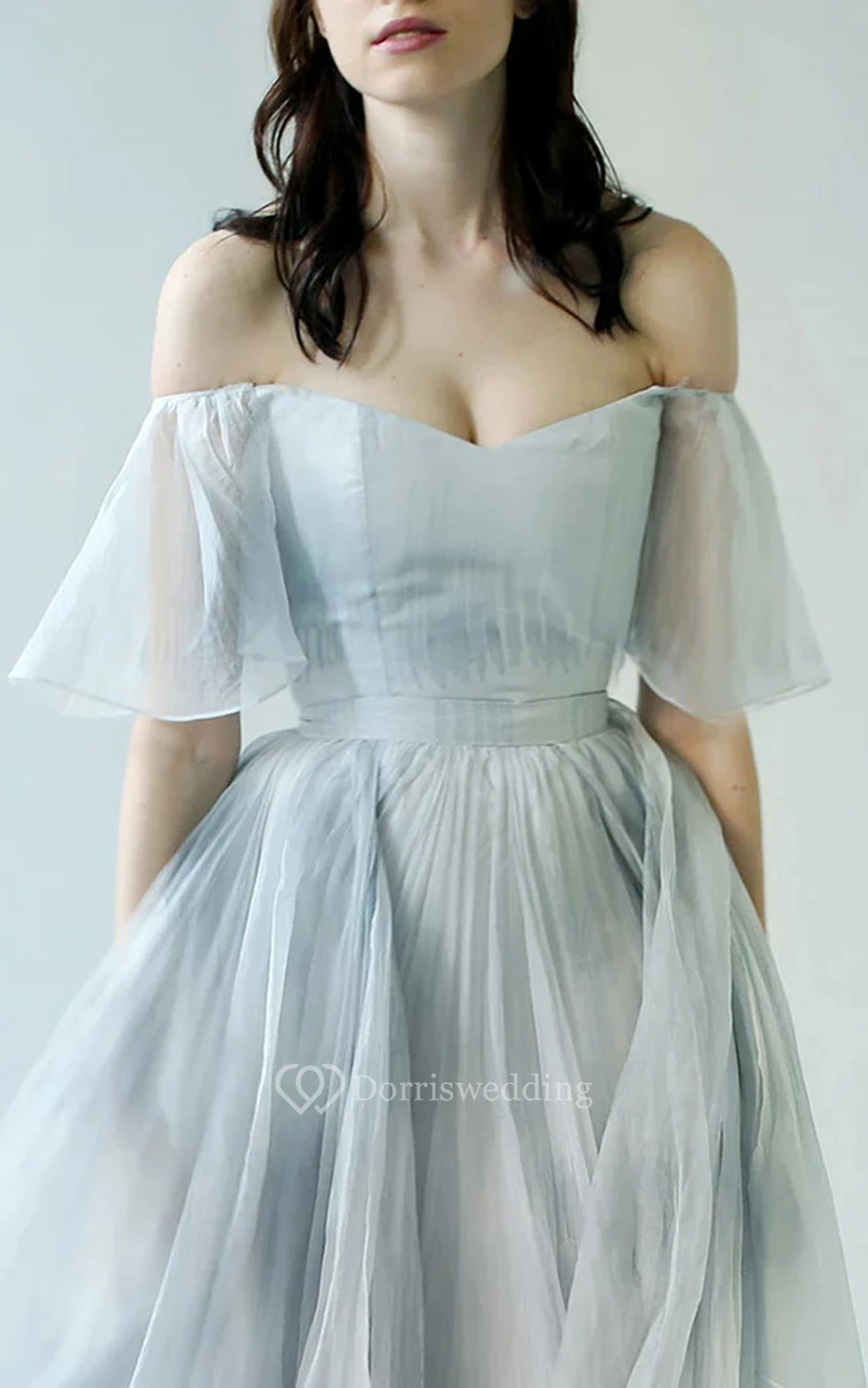 Strapless Blue Empire Chiffon Pleated Floor-length Dress view 4
