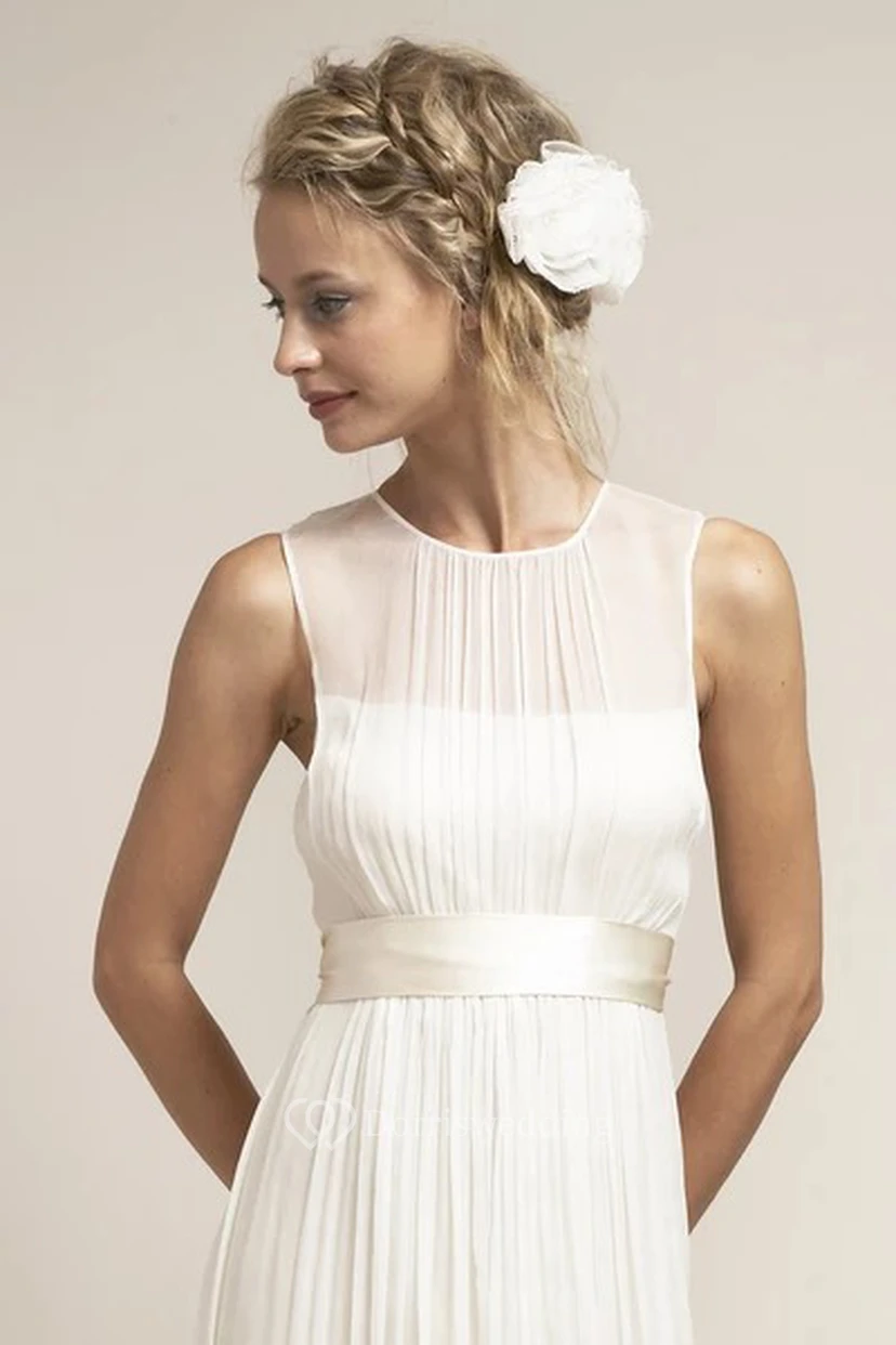 Ethereal Tulle Jewel-Neck Sleeveless Keyhole Wedding Dress view 3