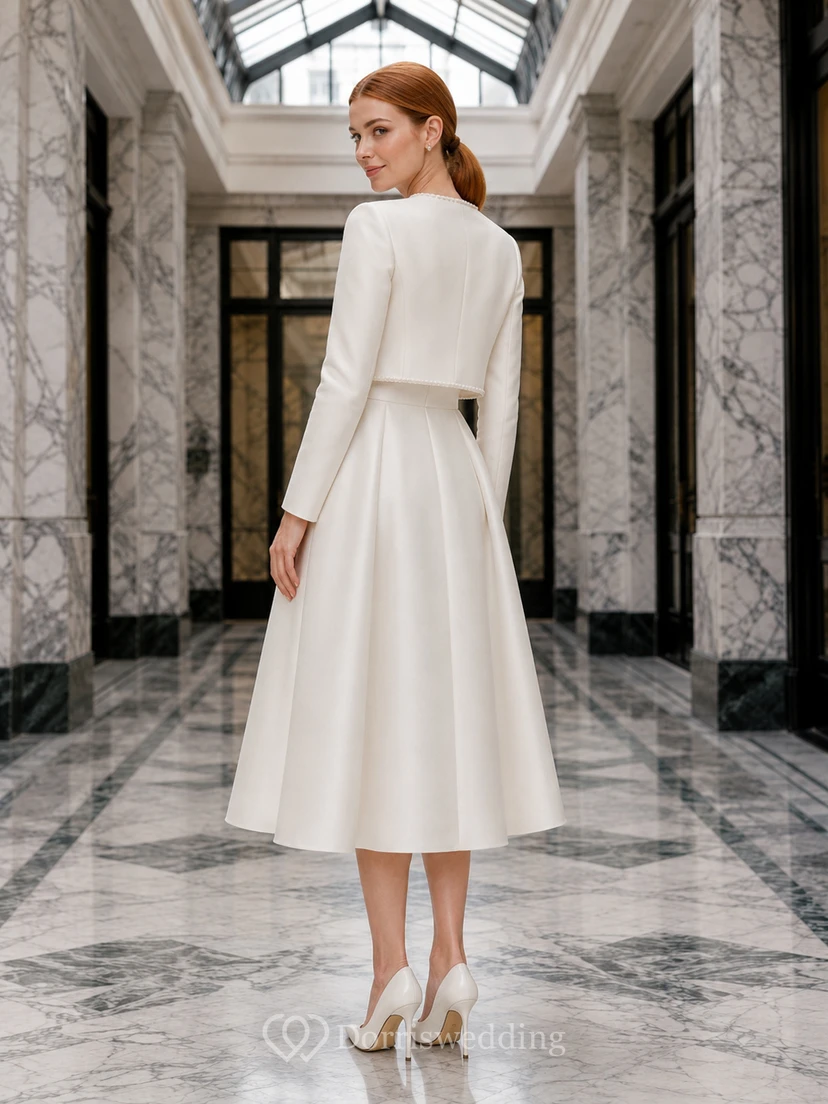 Long Sleeve Jacket A-Line Midi Civil Bridal Suit view 2