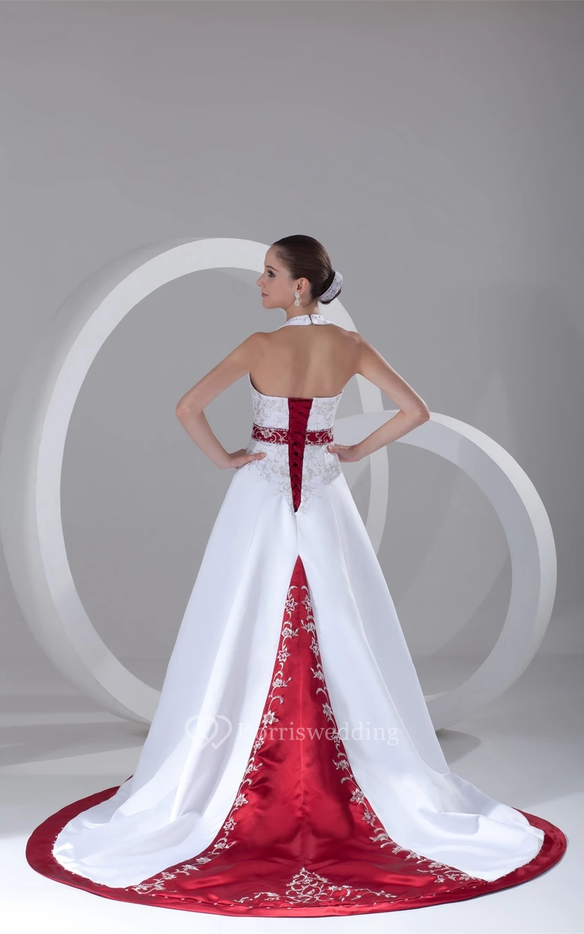 Stunning Halter Sleeveless a Line Satin Wedding Dresses view 8