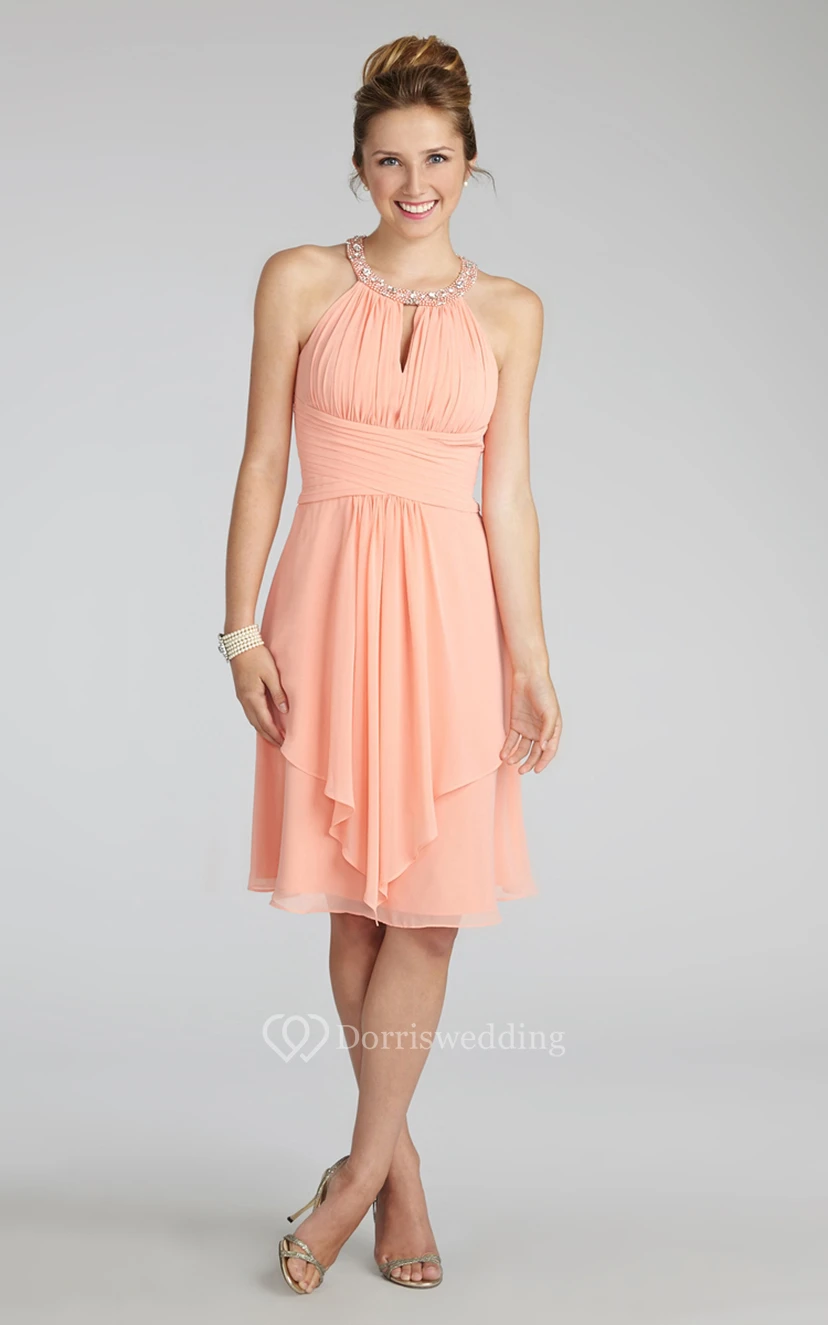 Short Chiffon Dress With Beaded Jewel Neck view 4